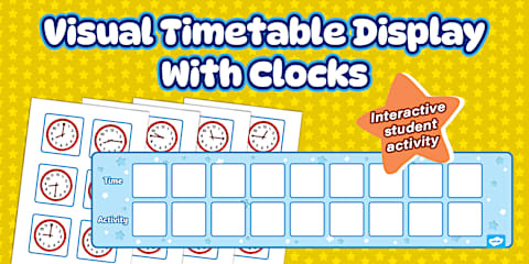 Visual Timetable Display with Clocks Arabic/English