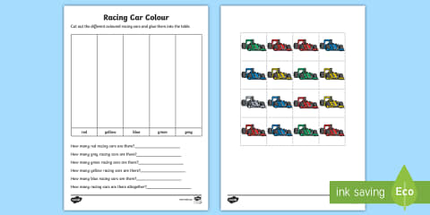 Cars Colour and Count Worksheet
