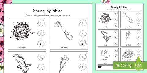 Kindergarten Syllables Clap, Count, and Color Worksheet
