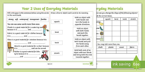 Absorbent and Non-Absorbent Materials Worksheet