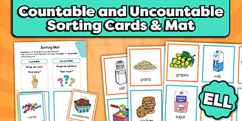 ESL Much or Many: Countable and Uncountable Nouns Sorting Cards and ...