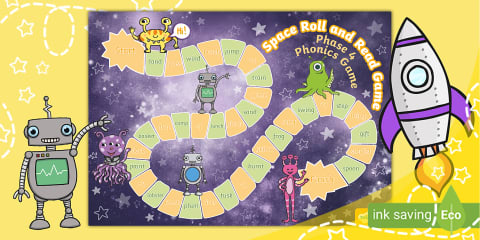 Space-Themed Roll and Read: Phase 3 Phonics Game