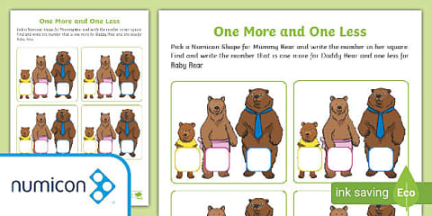 EYFS Maths 1 More, 1 Less Challenge: The 3 Bears Number Shape Challenge