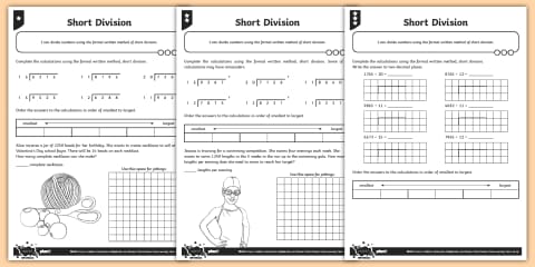 Short Division of 2-Digit Numbers Worksheet