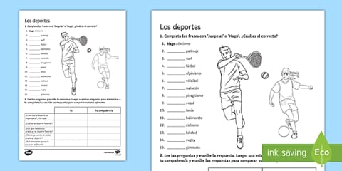 Hobbies and Free Time Activities Matching Worksheet Spanish