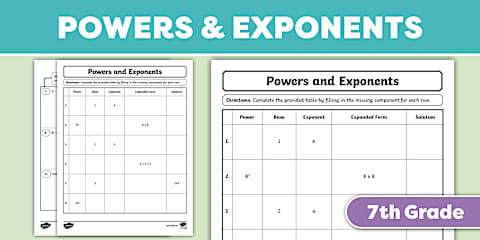 What Is an Exponent? Activity Sheet