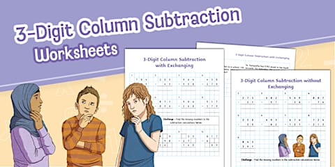 Autumn-Themed 2-Digit Column Subtraction with Exchanging on Squared ...