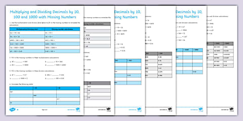 Multiplying and Dividing Decimals by 10, 100 and 1000 Activity Sheets
