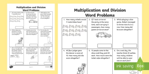 Year 3 Multiplication and Division Word Problems x3 x4 x8 Worksheet