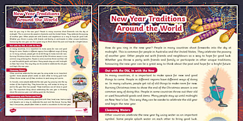 LKS2 New Year Celebrations Around the World Reading Comprehension Activity
