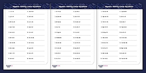Solving Linear Equations (Two Step) Activity Sheet