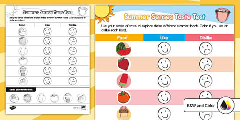 Taste Test Recording Activity Sheets for K-2nd Grade