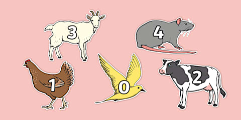 Animal Themed Numbers 0-5 on a Number Line
