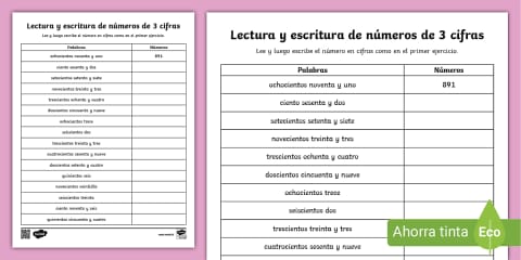 Ficha de actividad: Escribir números hasta 100 con palabras