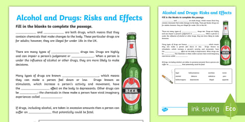CfE Second Level Short-Term Effects of Alcohol Worksheet