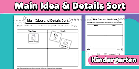 Kindergarten Main Idea and Details Sorting Cards