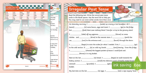Irregular Past Tense Verbs Review Worksheet for 3rd-5th Grade