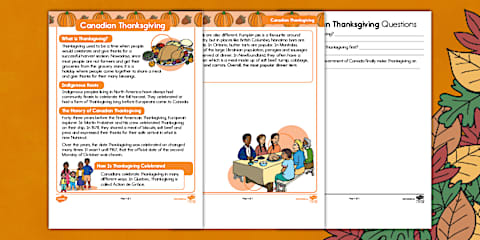 Canadian Thanksgiving Reading Comprehension