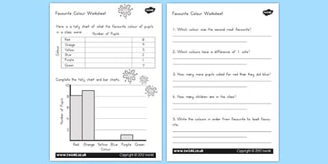 Data Handling Tally Charts Worksheets and Bar Charts Sheets