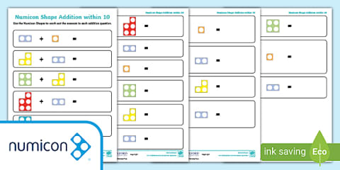 Numicon Shapes Addition within 10 Missing Numbers Worksheets