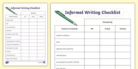 Year 1 Informal Letter Writing Checklist