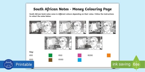 Print Paper Money Rsa South African Money (Coins) - Colour and Count Worksheet (CAPS Aligned)