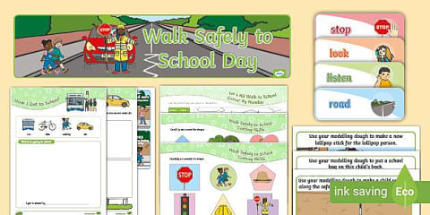 Walk Safely to School Day Poster and Activity Sheets 3-6