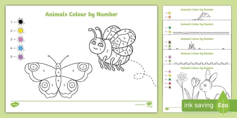 Animal Color by Number Counting Worksheet