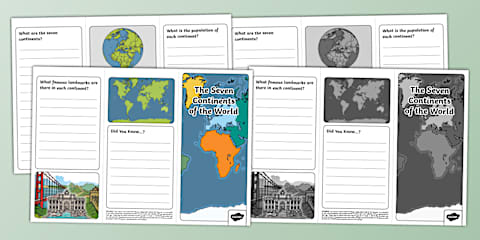 The Seven Continents of the World Fact File Template