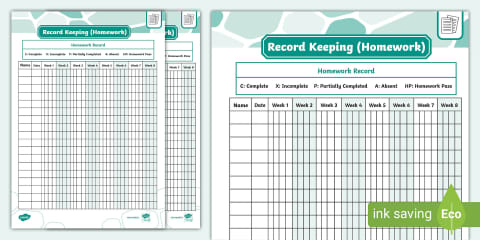 Homework Monitoring Record Teacher Planner: Observation Record