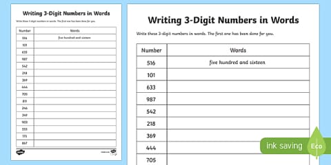 Number Three In Words Numbers in Words Word Mat