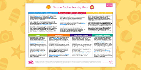 EYFS Ages 2-3 Planning Web: Summer Outdoor Learning Ideas