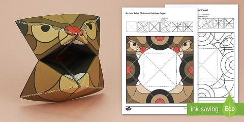 Simple 3D Christmas Fortune Teller Puppet Pack Paper Craft English/Italian