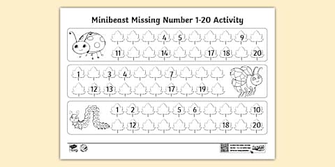 Counting Backwards from 20 Missing Number Worksheet