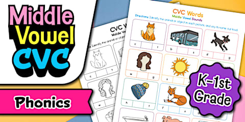 CVC Words Beginning and Ending Sounds Worksheet for K-1st Grade