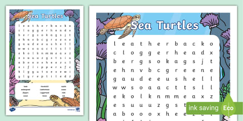 Turtles and Tortoises Word Search for K-2nd Grade