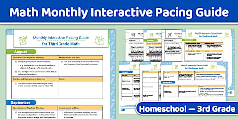 Monthly Pacing Guide for Homeschool First Grade Math