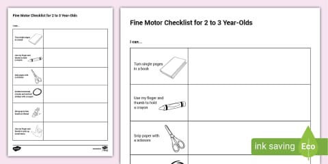 Fine Motor Developmental Checklist for 3 to 4 years