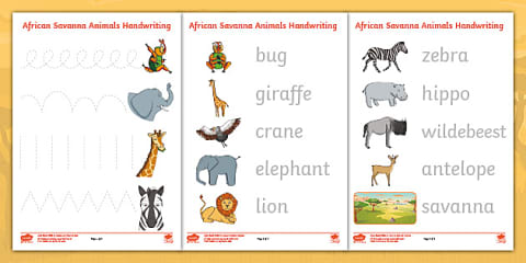 Zoo Animal Handwriting Practice Worksheets