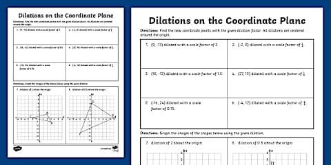 Eighth Grade Coordinate Point Dilation Transformations Matching Cards