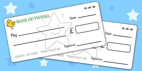 Maths Intervention Blank Cheque Templates