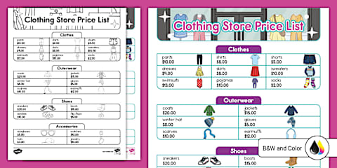 Toy Store Dramatic Play Price List Sign