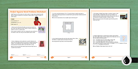 Square Roots Word Problems Worksheet - Grade 7