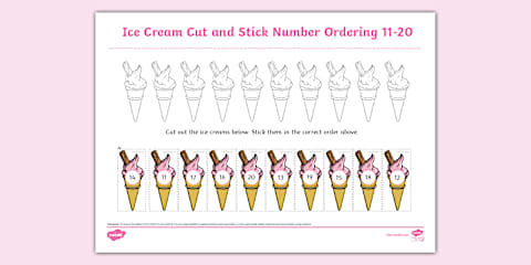 Summer Themed Cut and Stick Number Ordering Activity 11-20