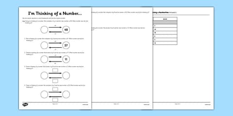 Numbers Question Thinking I'm Thinking of a Number Challenge Cards