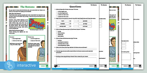 Interactive PDF: The Romans Leisure Activities Reading Comprehension ...