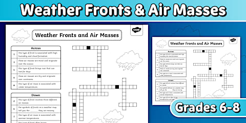 Eighth Grade Weather Fronts and Air Masses Reading Comprehension Worksheet