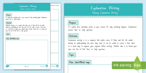 Level 3 Writing - Explanation Planning Sheet with Exemplar