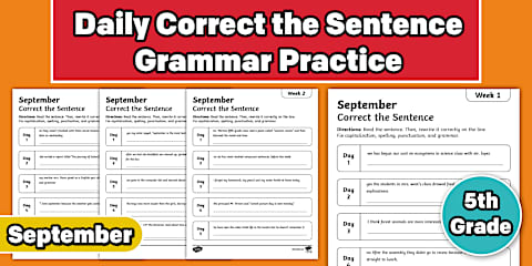 Fifth Grade October Daily Correct the Sentence Grammar Practice