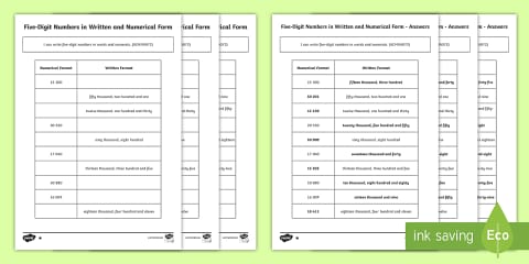 Place Value Writing 5-Digit Numbers in Words Worksheet